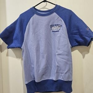 Champion Two-Tone Blue Raglan Short Sleeve Sweatshirt